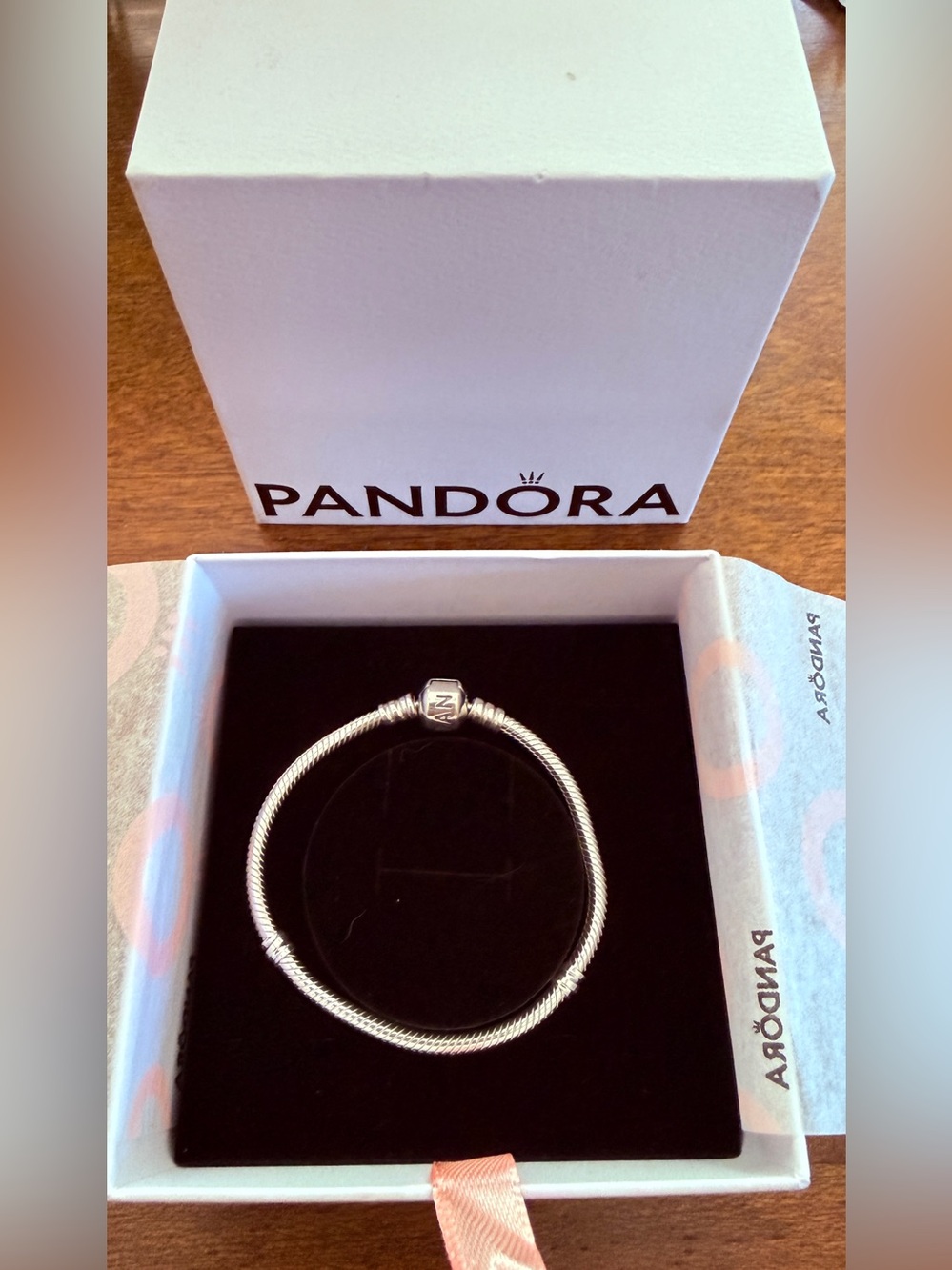 Pandora Sterling Silver Snake Chain Charm Bracelet 6.7 inches